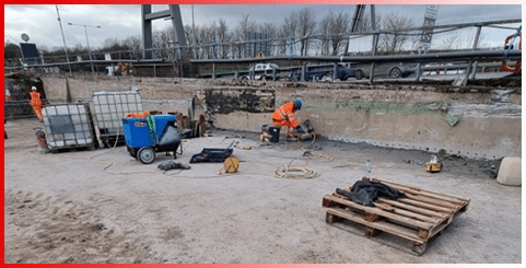 Diamond core drilling equipment cutting reinforced concrete
