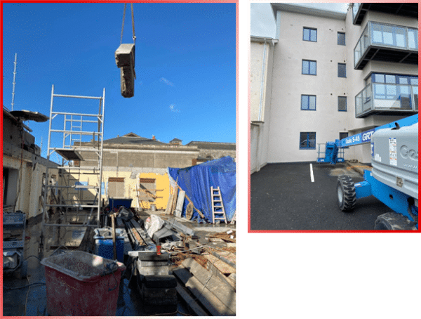 Track saw cutting a reinforced concrete wall
